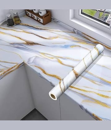 White & Blue Marble Waterproof Oil Proof Wall Paper Furniture Kitchen, Office, Cabinets, Almirah, Tabletop, Wooden Table, Wardrobe, Self Adhesive Sticker (60x200 cm)