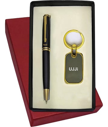 UJJi Brass Body Black Colour Pen & Metal Keychain