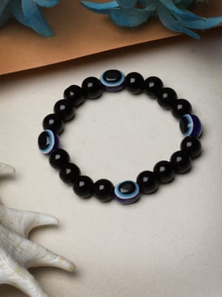 NVR Unisex Black Evil Eye Elasticated Rakhi With Roli Chawal-Freesize / Black / Plastic
