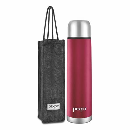Pexpo Stainless Steel Hot and Cold Vacuum Insulated ISI Certified Flask, 750ml, Crimson Red, Flamingo | Lightweight & Keeps Drinks Hot/Cold for 24+ Hours