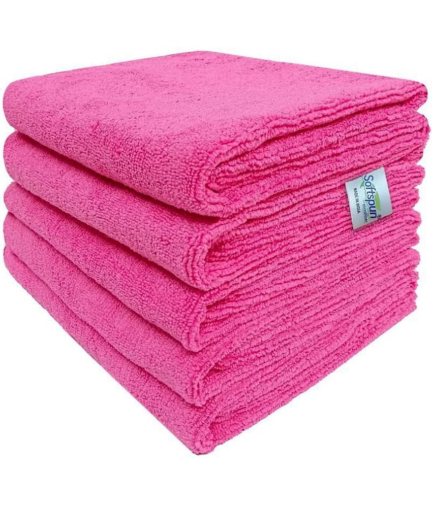 SOFTSPUN Microfiber Cloth - 5 pcs - 40x60 cms - 340 GSM Pink - Thick Lint & Streak-Free Multipurpose Cloths - Automotive Microfibre Towels for Car Bike Cleaning Polishing Washing & Detailing