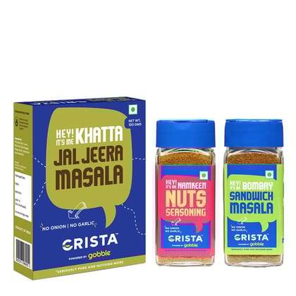 CRISTA Snack Time Seasonings & Flavours Combo Pack (Nuts Seasoning 50 gm, Sandwich Masala 50 gm & Jal Jeera Masala 100 gm) - Pack of 3
