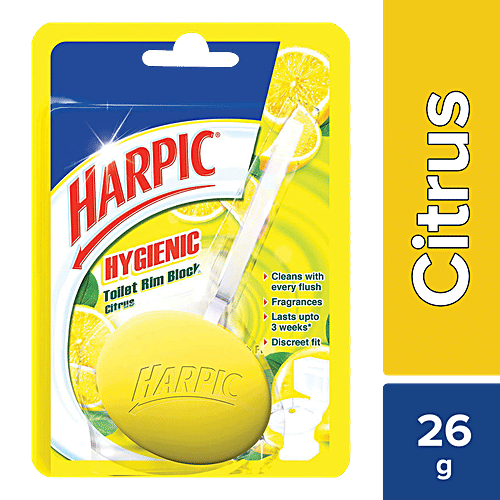 Harpic Hygienic Toilet Cleaner Rim Block, Citrus, 26 g
