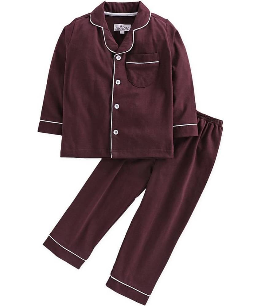 Nite Flite Pack of 1 Boys 100% Cotton Nightsuit Set ( Maroon )