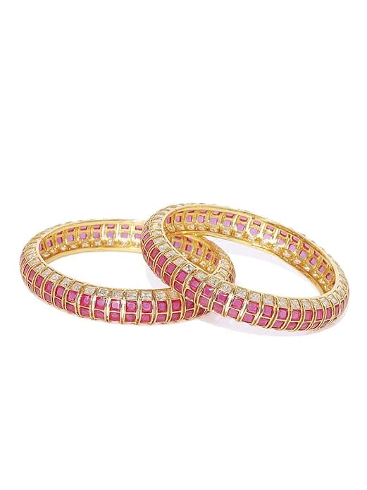 Traditional Gold-Plated Bangles with Ruby Princess Cut Ameri