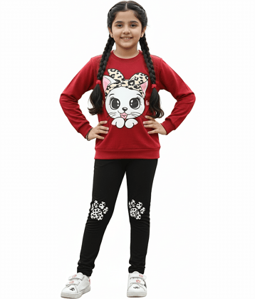 CRAZYON Red Cotton Girls Top With Pants ( Pack of 1 )