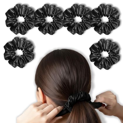 6 Pieces Black Silk Satin Scrunchies