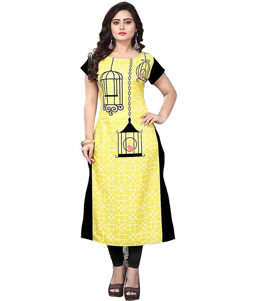 AK FASHION MALL Pack of 1 Crepe Printed Straight Women's Kurti - ( Multicolor )