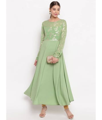 Janasya - Green Crepe Women's Flared Kurti ( Pack of 1 )
