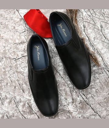 John Karsun Black Men's Slip On Formal Shoes