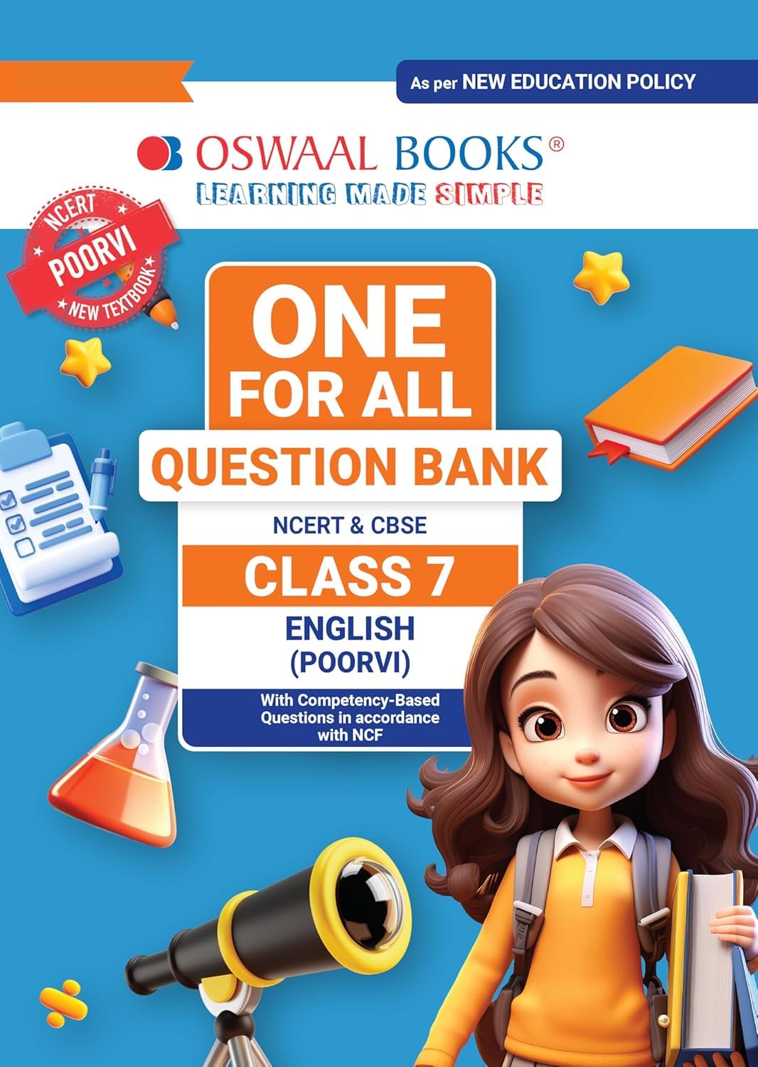 Oswaal One For All Question Bank NCERT & CBSE CLASS-7 English ( Poorvi ) with Competency-Based Question in accordance with NCF 2025-2026 edition [Paperback] Oswaal pub