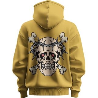 BULL CLOTHING Men's Face Mustard Yellow Hoodie  Bold Design with Barbed Wire  280 GSM Fleece for Comfort and Style (M)