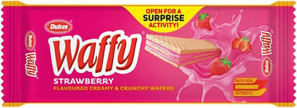 Dukes Waffy Wafers - Strawberry Flavoured, Creamy & Crunchy, 60 g Pouch Dukes Waffy Wafers - Strawberry Flavoured, Creamy & Crunchy, 60 g Pouch
