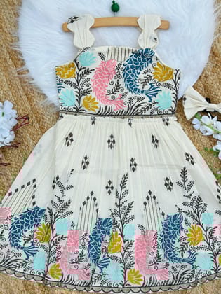 Pearlesecnt Embroidery Work on Khadi Cotton Fabric Kids Frock-White / 0-3 Month