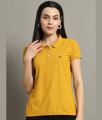 Riss Women Cotton Blend Solid Regular Fit Polo Collar T-Shirt ( Mustard )