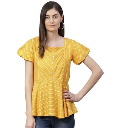 Women's Casual Short Sleeves Stripe Printed Rayon Top (Mustard, M)-PID48575