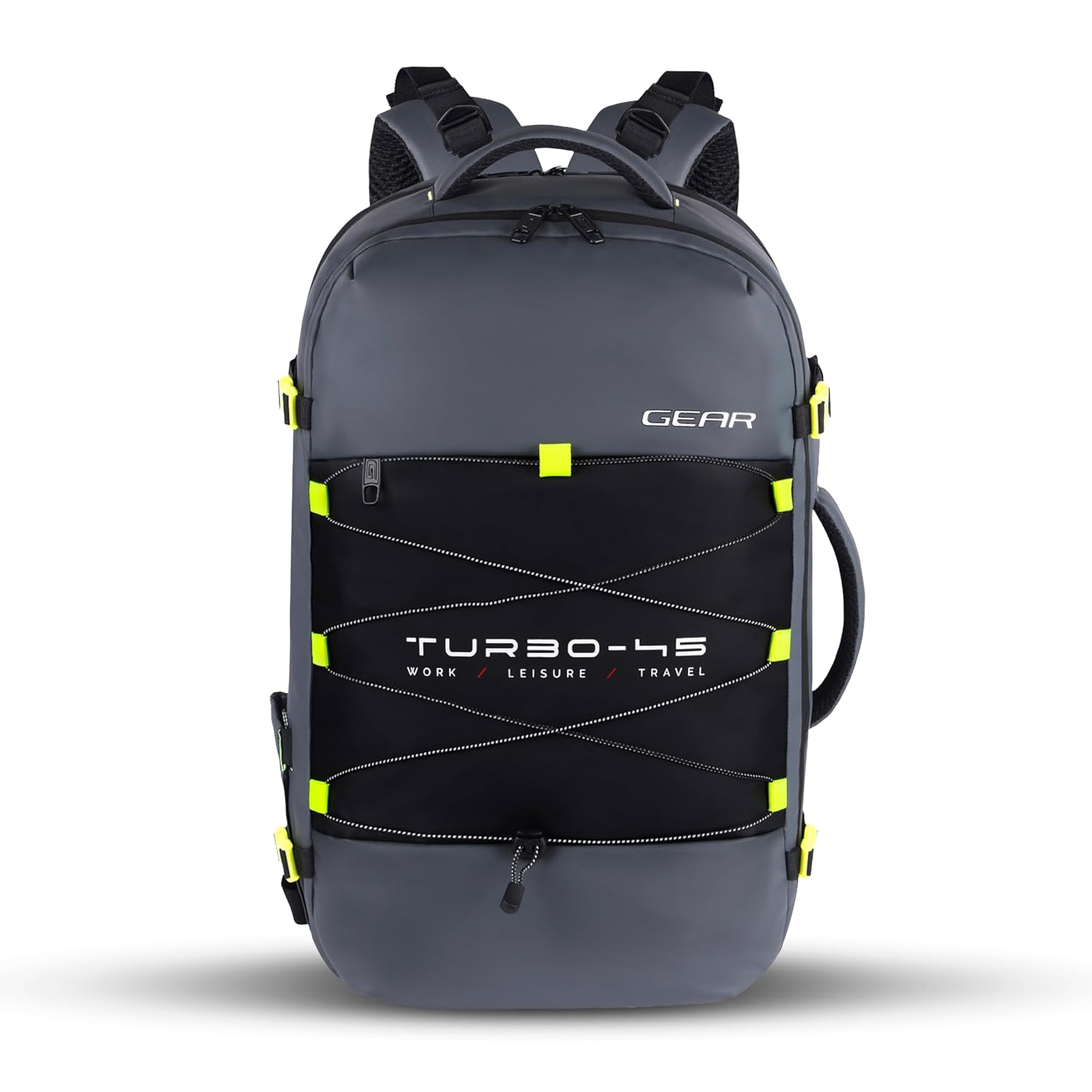 Turbo 21"/45L Large Water Resistant Anti theft Laptop Backpack with Raincover | Backpack | Daypack |Briefcase | Travel Bag For Men/Women (Black - Grey)