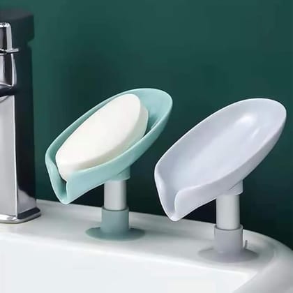 SMARTCAM Plastic Soap Stand Holder for Bathroom Kitchen Sink Wall Single Layer with Magic Stickers (Leaf Soap Dish, Pack of 1)
