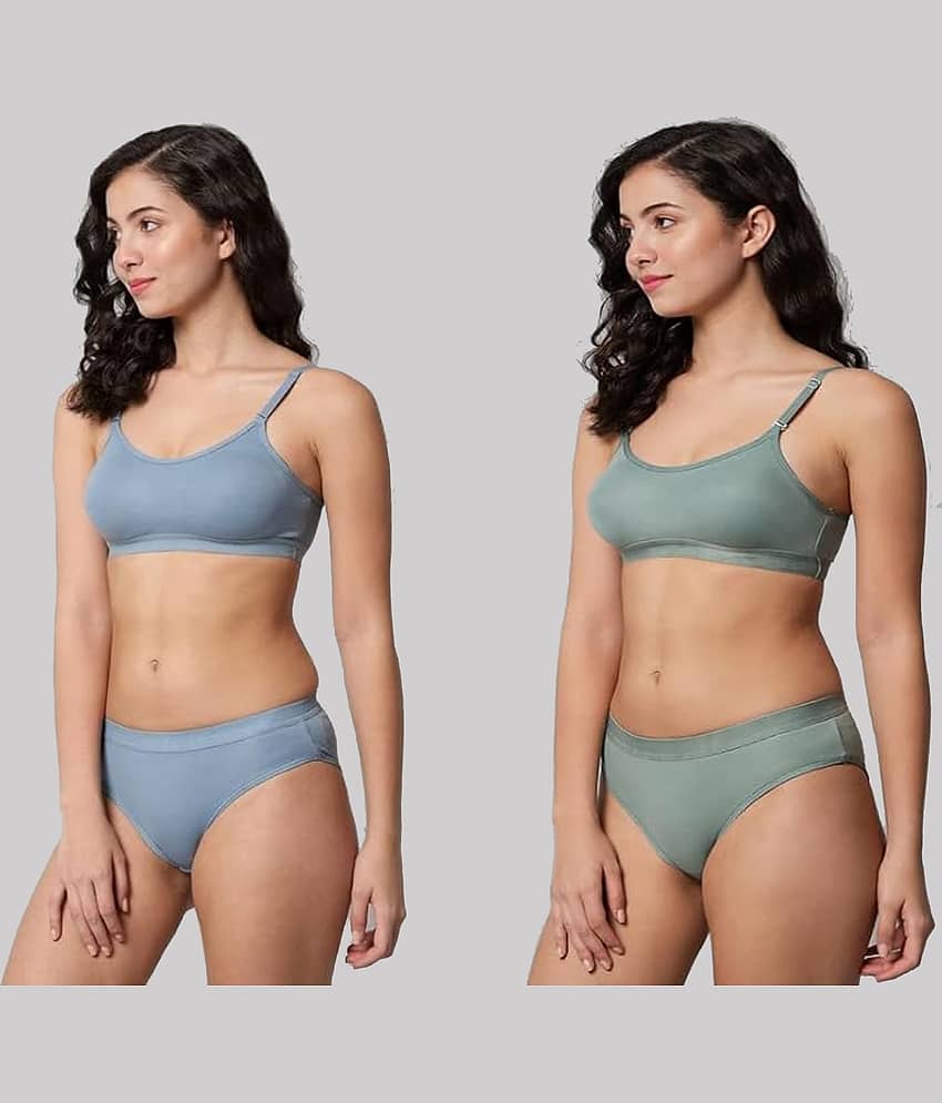 Kiran Enterprises Pack of 2 Cotton Women's Bra & Panty Set ( Blue )