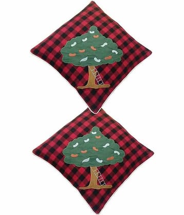 HUGS N RUGS Set of 2 Cotton PatchWork Square Cushion Cover (40X40)cm - Red