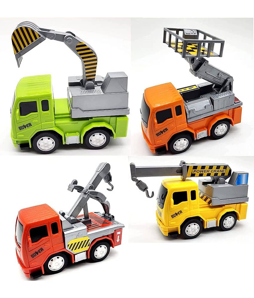 Fratelli 4 Construction Vehicle Set with Moving Parts, Pretend & Play Truck Toy Action Toy for Kids/Made in India/BIS Approved Quality/Made in India/4.5 inch Assorted Miniatures