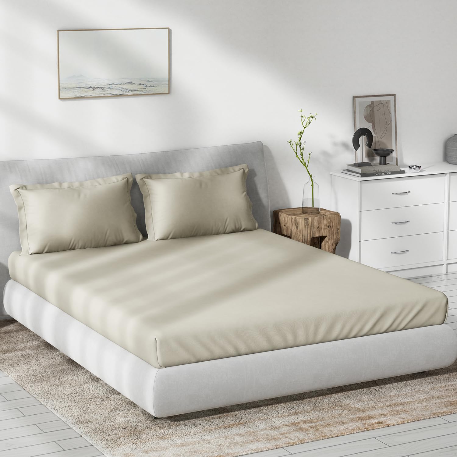 DDECOR - Spectrum Collection 100% Cotton Plain & Texture Pattern 180TC Super King |274 CM X 274 CM| with 2 Pillow Covers - Beige