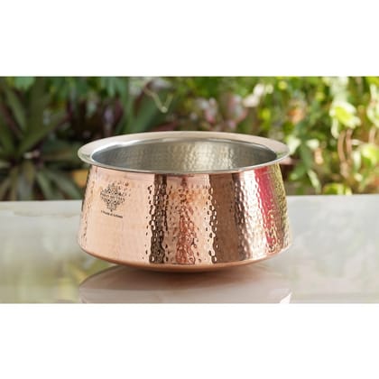 Handcrafted Copper Bhagona, Inside Tin Lining Design, Style For Your Kitchen Mastery-2000ml