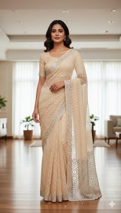 Net Sarees with moti work  | Attached blouse