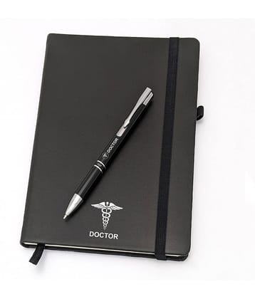 UJJi Doctor Logo Printed Click Metal Pen & Notebook for Doctors Set