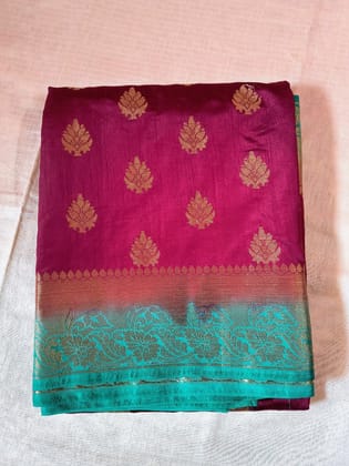 Royal Wine & Teal Banarasi Silk Saree with Blouse
