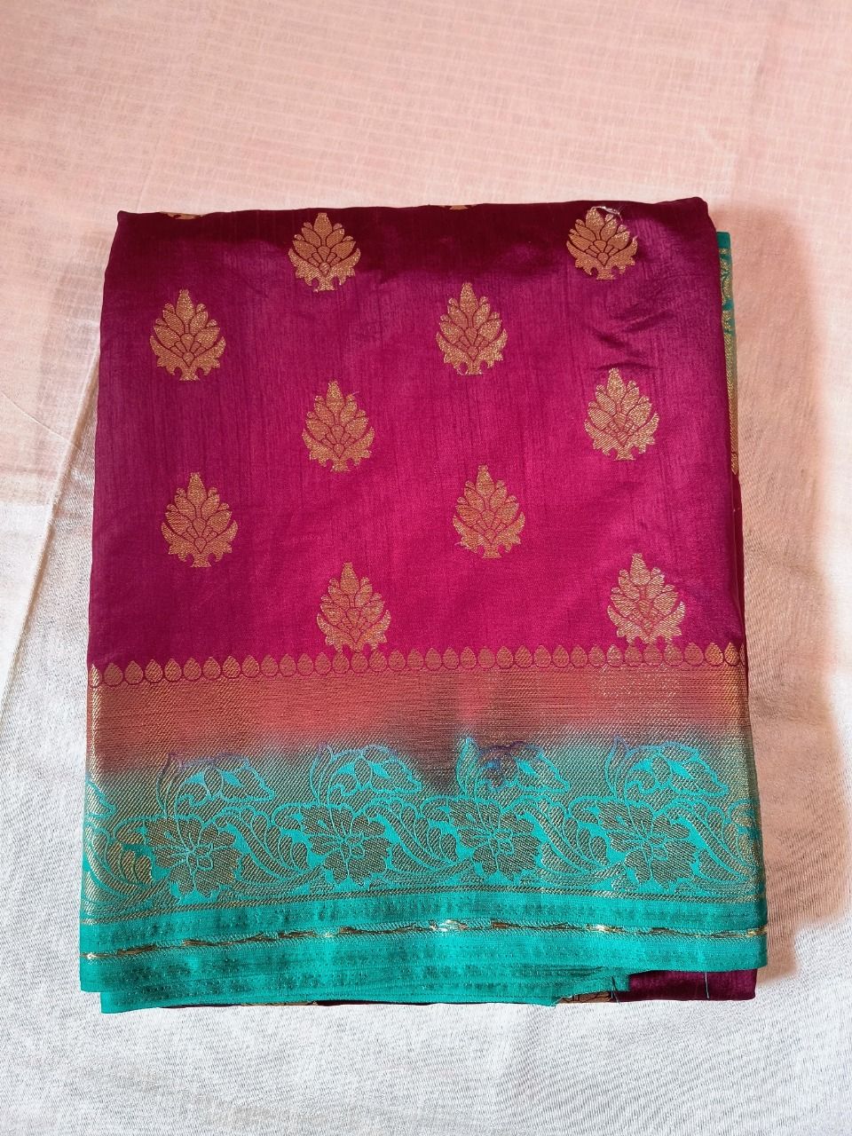 Royal Wine & Teal Banarasi Silk Saree with Blouse