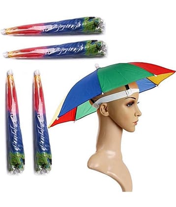 Infispace Headwear Cap Umbrella Multi Color Soft Durable, Adjustable Elastic, (21) Size Fits All Ages Plastic Hat Cap Umbrella for Kids, Men/Women and Adults Rain Protection Headwear Hat Umbrella (Multi) Pack of 1