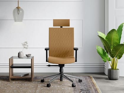 Prime High Back Knitted Fabric Ergonomic Office Chair (Saddle Brown) (1-Year Warranty, Adjustable Armrest)