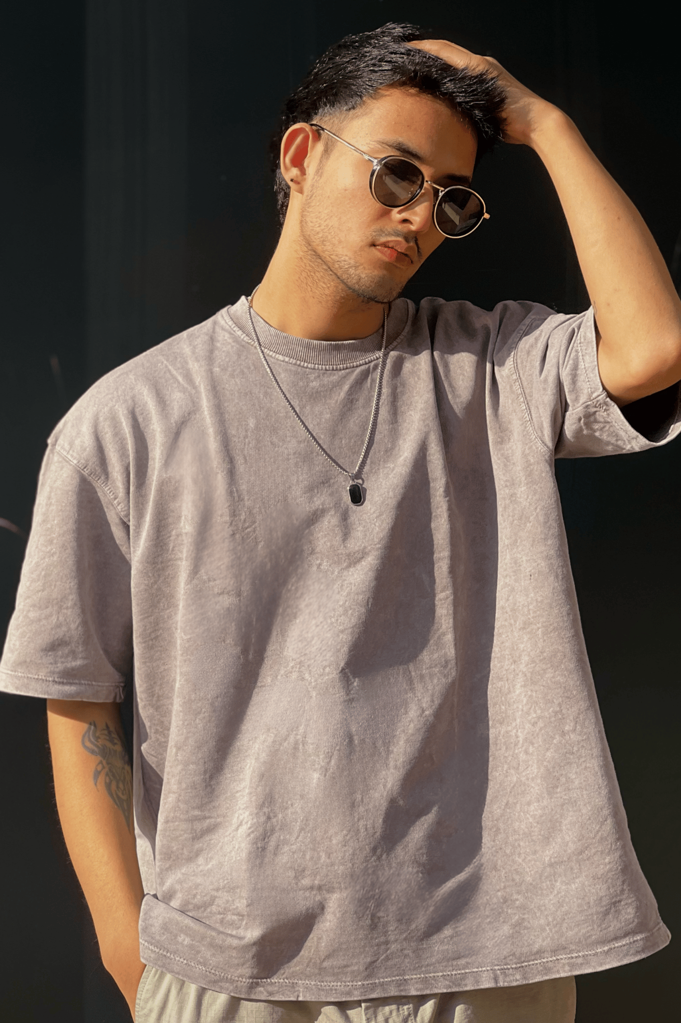Ecru- Acid Wash T-Shirt-XS