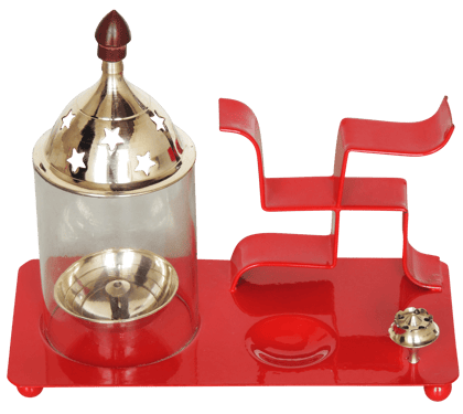 Iron & Brass Swastic Chimney Deepak In Red Color No. 2 - 7*3.5*6.5 Inches (Z512 R)