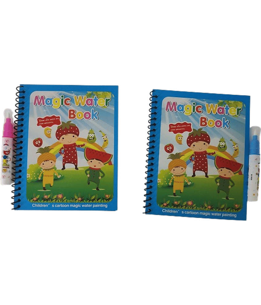 2655F-FLIPCLIPS COMBO 2PC Magic Water Book For Kids With Magical Water Doodle Pen, Reusable Self Drying Water Painting Books, Best Montessori Toy Gift,