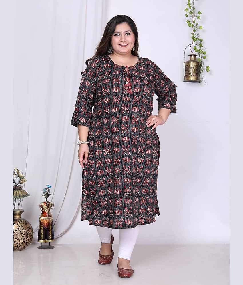 Swasti Cotton Printed Straight Women's Kurti - Black ( Pack of 1 )