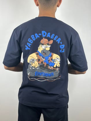 Colorful FLINTSTONES Oversized T-Shirts: Navy Blue: Classic Coolness-S / Cotton / Navy Blue