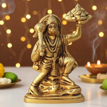 Pure Brass Hanuman Ji Divine Idol Murti For Worship & Decor, Height : 6.5 Inch (BSMAS1026 E)