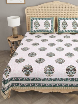 Floral Print Cotton Double King Bedsheet with 2 Pillow Covers-Ethnic Motifs / Double King (90X108 Inches) / Fitted : 70*78*6 inches