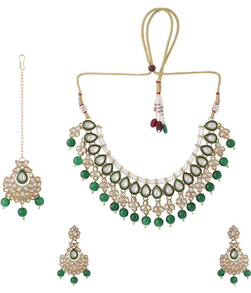VIRAASI - Green Brass Necklace Set ( Pack of 1 )