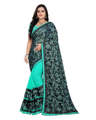 Generic Women's Lycra Blend Saree with Blouse (Rama, 5-6  Mtr)