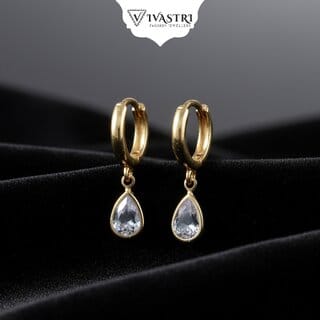 Vivastri Tear Drop Gold Plated Cubic Zirconia Alloy Drop Huggie Earrings for Women & Girls - VIVA2861ERG Vivastri Tear Drop Gold Plated Cubic Zirconia Alloy Drop Huggie Earrings for Women & Girls - VIVA2861ERG