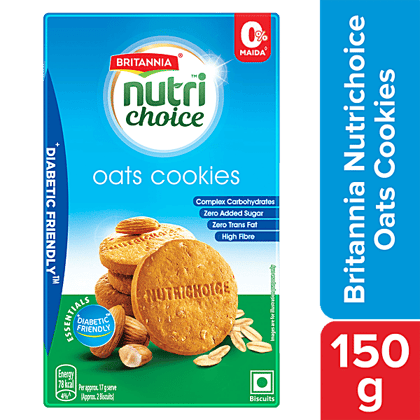 Britannia NutriChoice Essentials Oats Cookies - No Added Sugar & Diabetic Friendly, Rich In Dietary Fibre, 150 g
