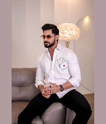 IQIVLI Cotton Blend Regular Fit Self Design Full Sleeves Men's Casual Shirt - White ( Pack of 1 )