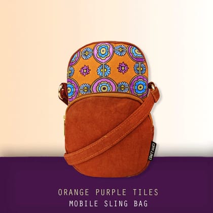 Front Pocket Mobile Sling- Orange Tile