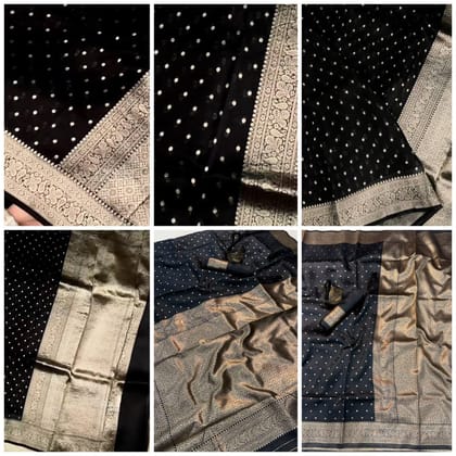 Midnight Black Lichi Silk Saree