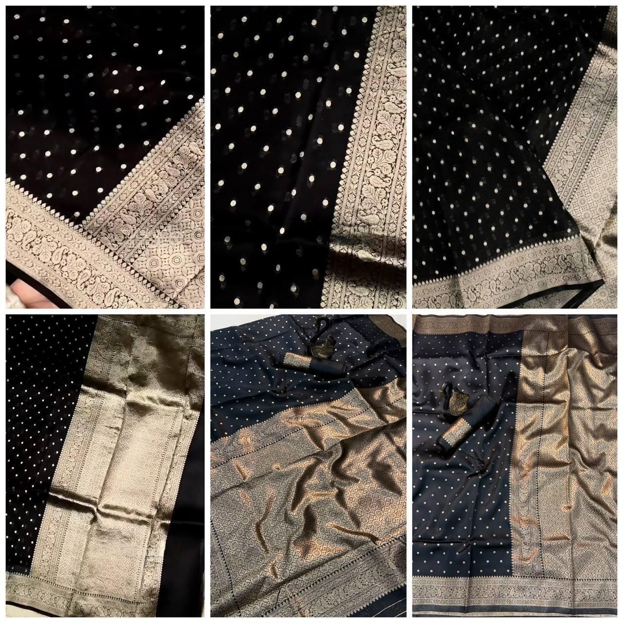 Midnight Black Lichi Silk Saree