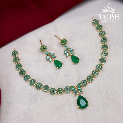 Elegant Green Gemstone Necklace and Earring Set - Talish Jewellery