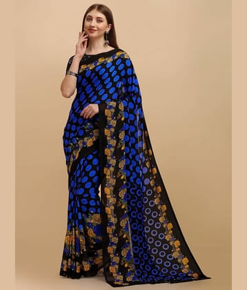 LEELAVATI Georgette Printed Saree With Unstitched Blouse Piece ( Blue )